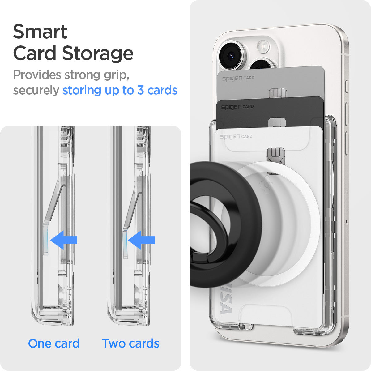 AFA08888 - Ultra Hybrid MagFit+ Wallet (MagFit) in Crystal Clear showing the smart card storage. Provide strong grip, securely storing up to 3 cards