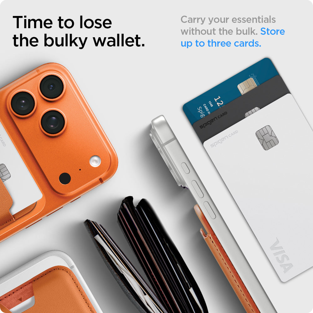 AFA11339 - MagSafe Card Holder Valentinus | 3 Cards (Mag Fit) in Orange showing time to lose the bulky wallet