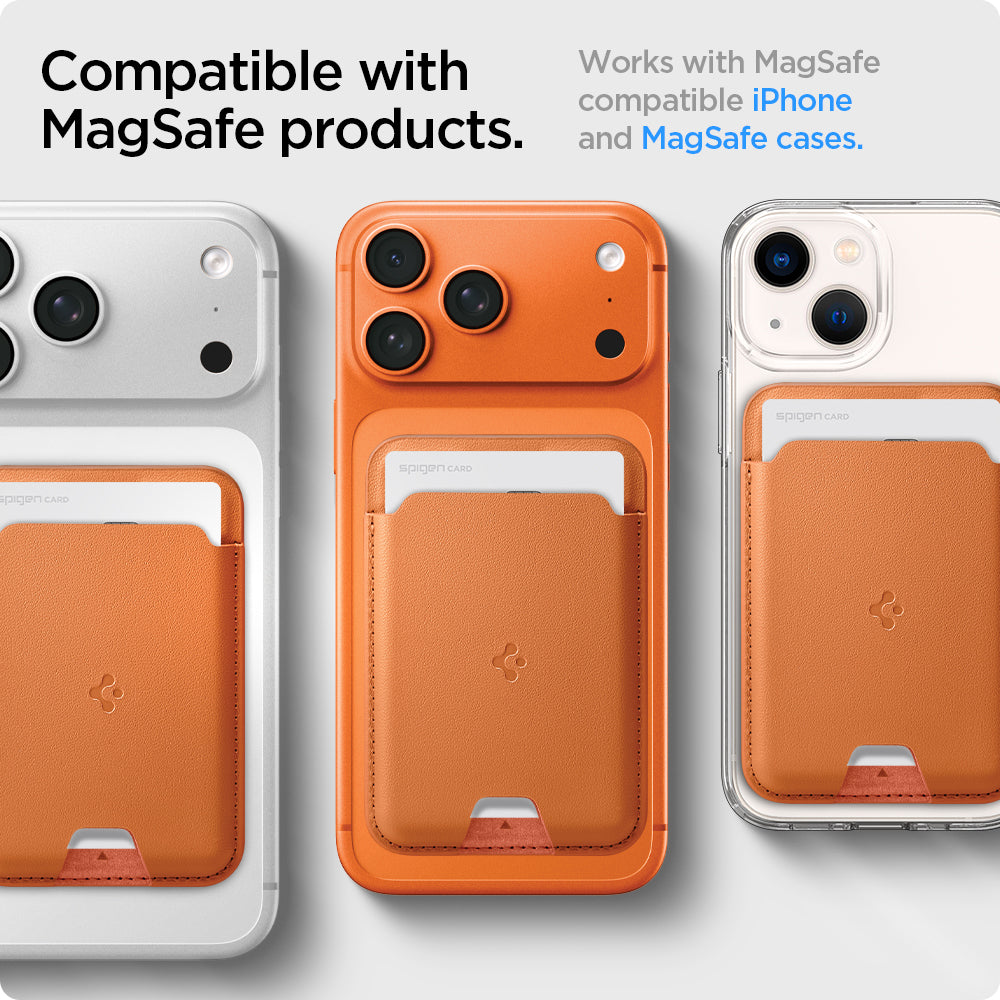 AFA11339 - MagSafe Card Holder Valentinus | 3 Cards (Mag Fit) in Orange showing compatible with MagSafe products