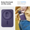 AFA06268 - MagSafe 3 Cards Holder Valentinus (MagFit) in purple showing the extra firm hold on the cards, internal mechanism pushes down on the cards for firm grip