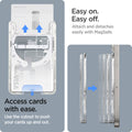 AFA07401 - Ultra Hybrid Zero One MagFit Wallet (MagFit) in Zero One White showing the easy on, easy off. Attach and detaches easily with Magsafe. Access cards with ease. Use the cutout to push your cards up and out
