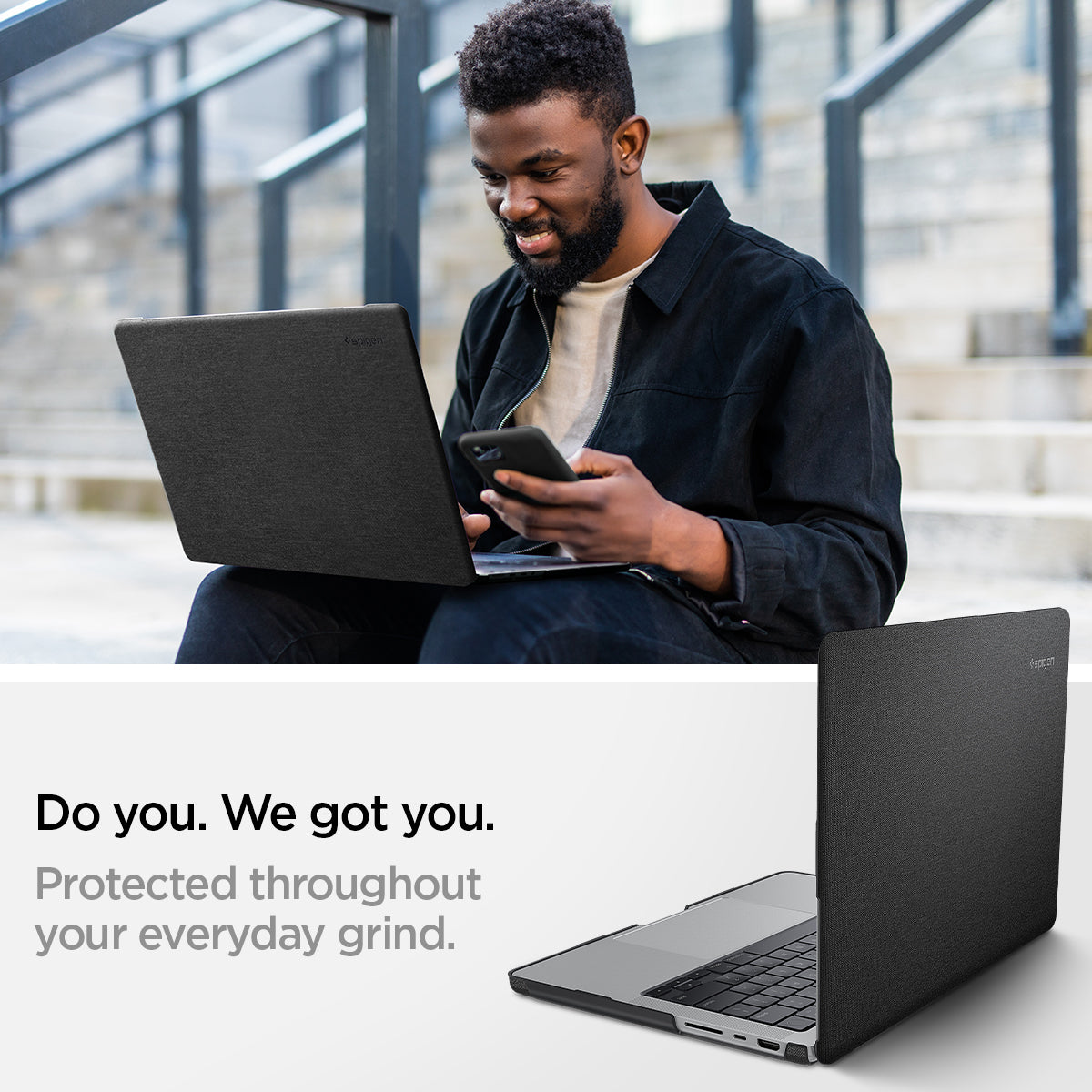 ACS04211 - MacBook Pro 16-inch Case Urban Fit in Black showing the protection throughout your everyday grind