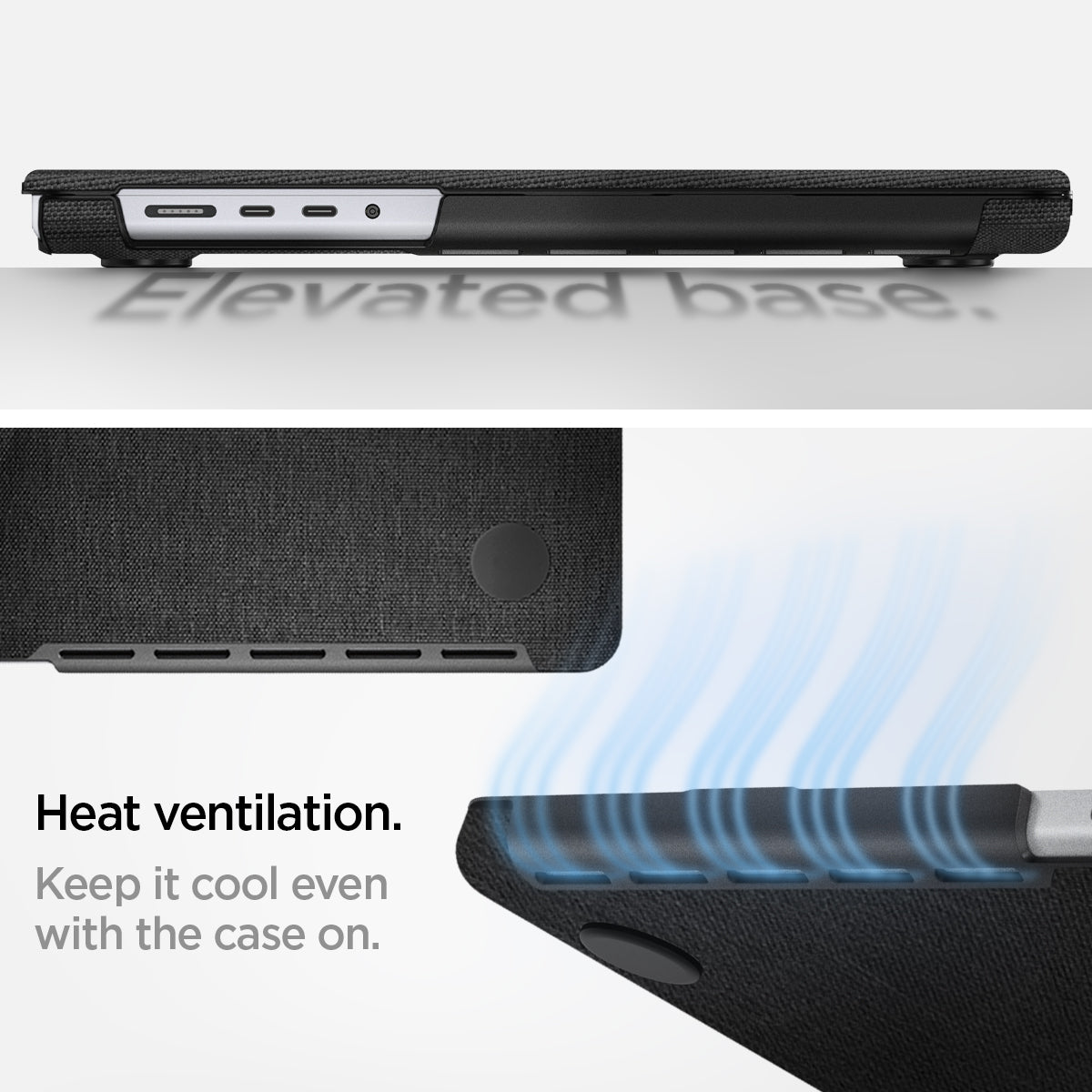 ACS04211 - MacBook Pro 16-inch Case Urban Fit in Black showing the heat ventilation feature. Keep it cool even with the case on