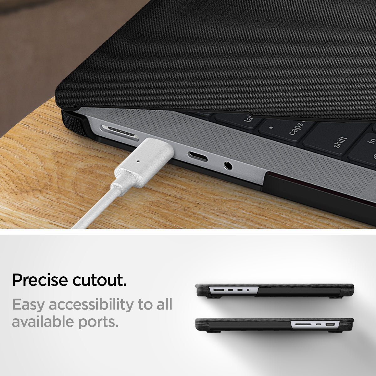 ACS04211 - MacBook Pro 16-inch Case Urban Fit in Black showing the precise cutout. Easy accessibility to all available ports