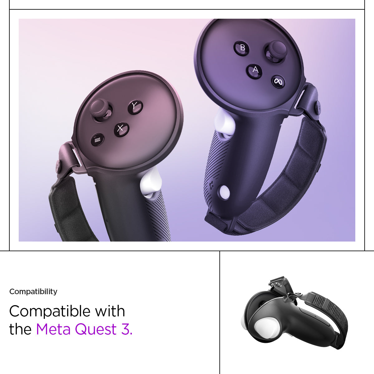 ACS07550 - Meta Quest 3 Case Silicone Fit in Black showing the compatibility. Compatible with the Meta Quest 3