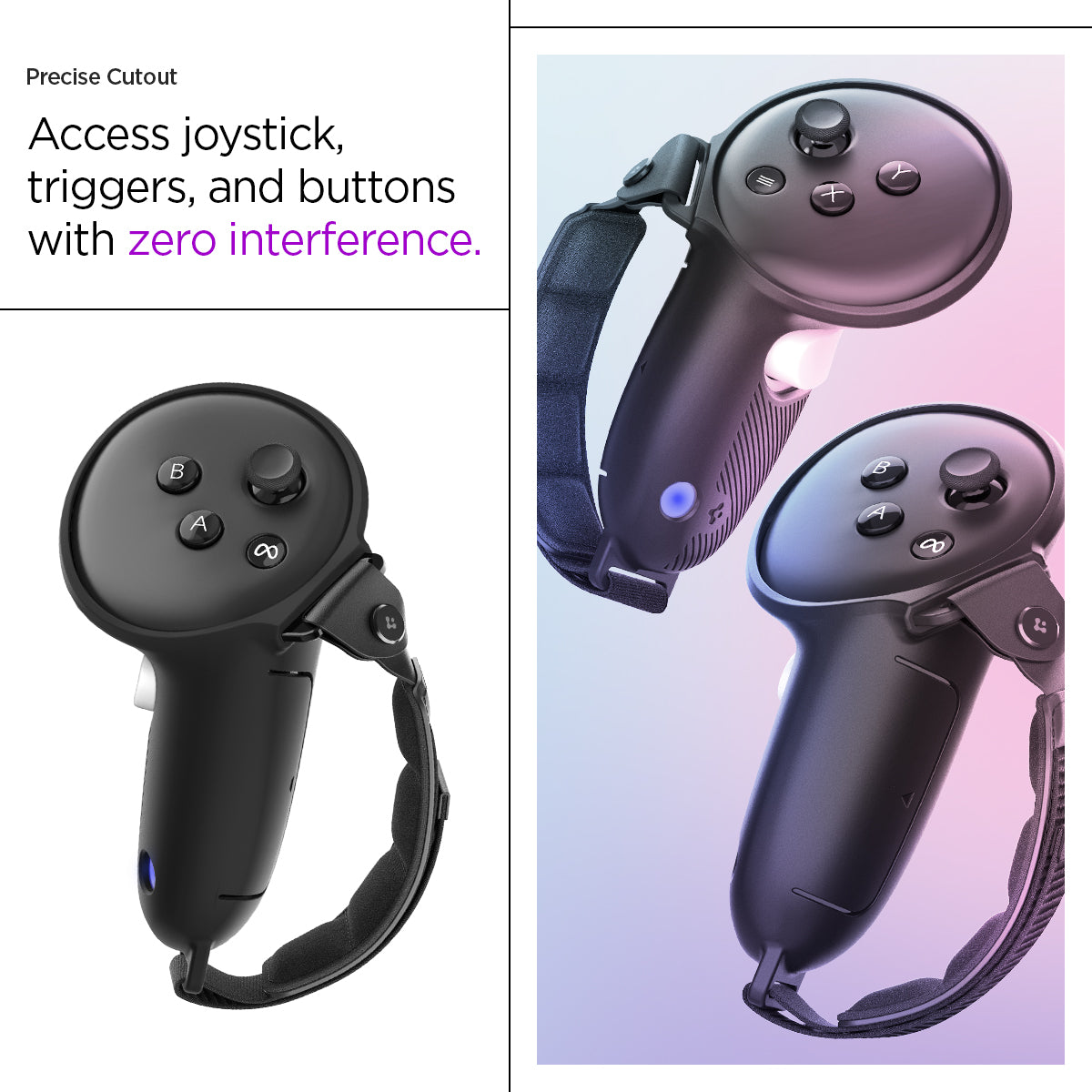 ACS07550 - Meta Quest 3 Case Silicone Fit in Black showing the precise cutout. Access joystick, triggers, and buttons with zero interference