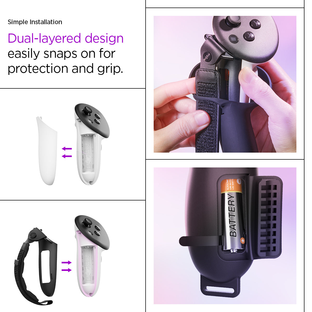 ACS07550 - Meta Quest 3 Case Silicone Fit in Black showing the simple installation. Dual-layered design easily snaps on for protection and grip