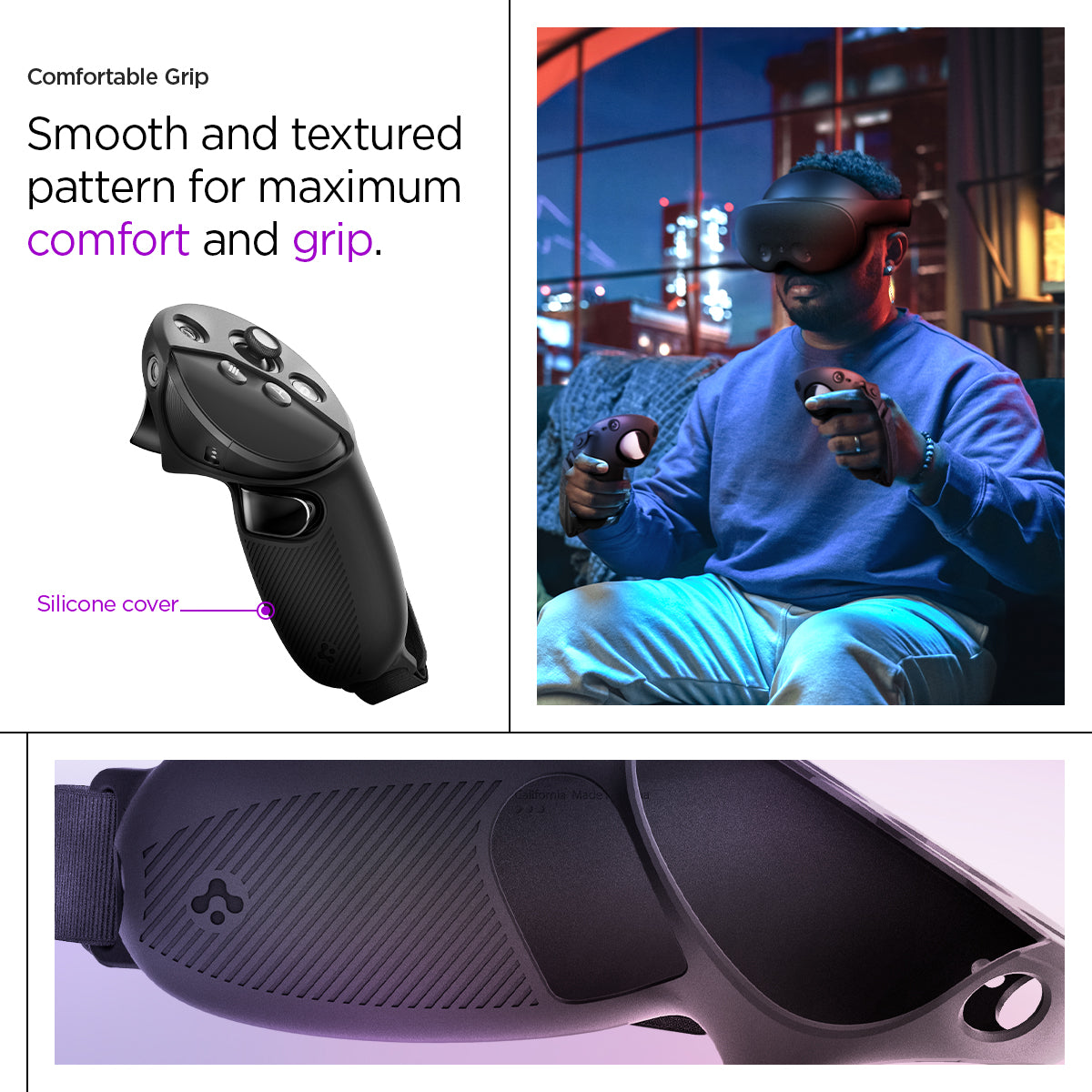 ACS06030 - Meta Quest Pro Controller Silicone Fit in black showing the comfortable grip. Smooth and textured pattern for maximum comfort and grip with silicone cover for the handle