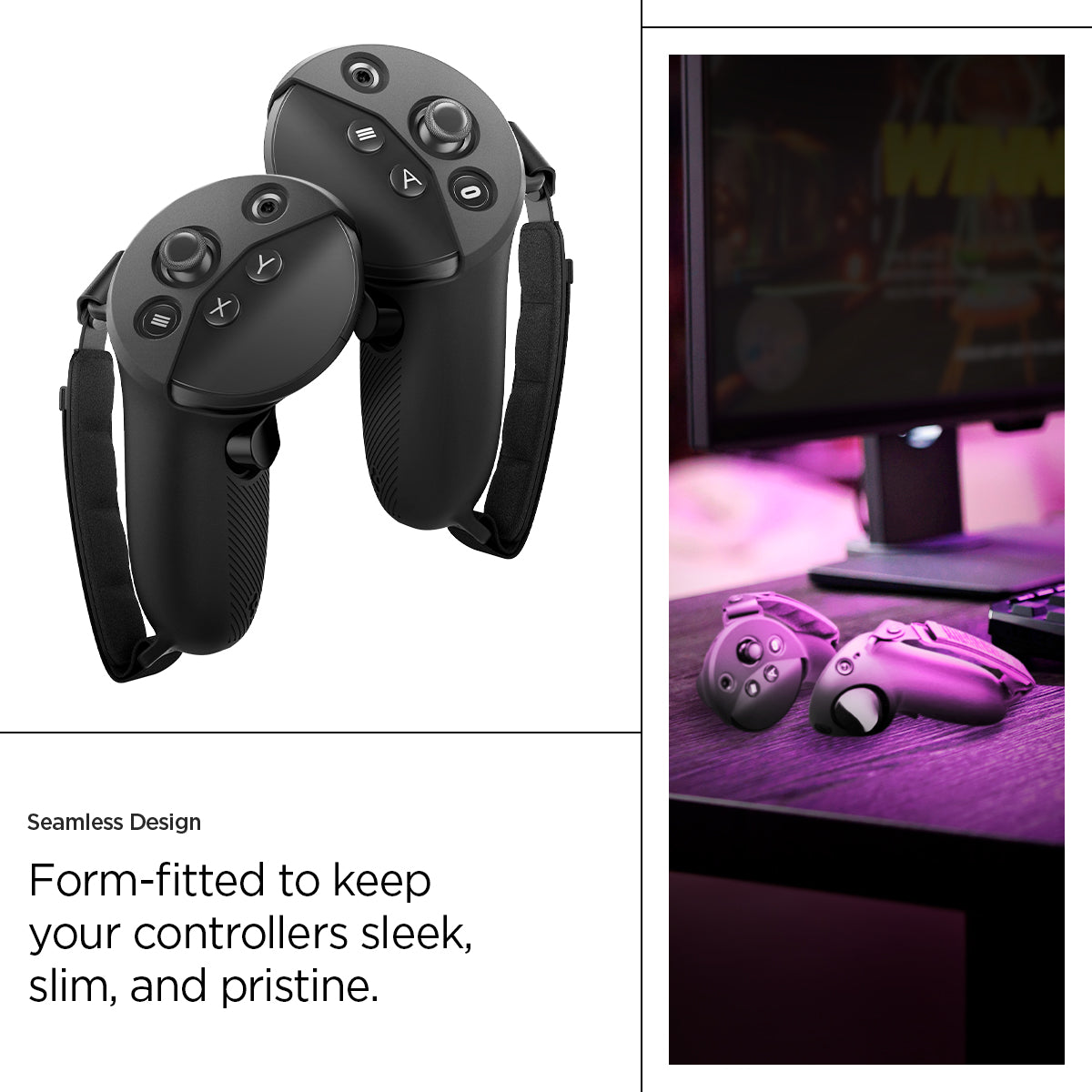 ACS06030 - Meta Quest Pro Controller Silicone Fit in black showing the seamless design. Form-fitted to keep your controllers sleek, slim, and pristine