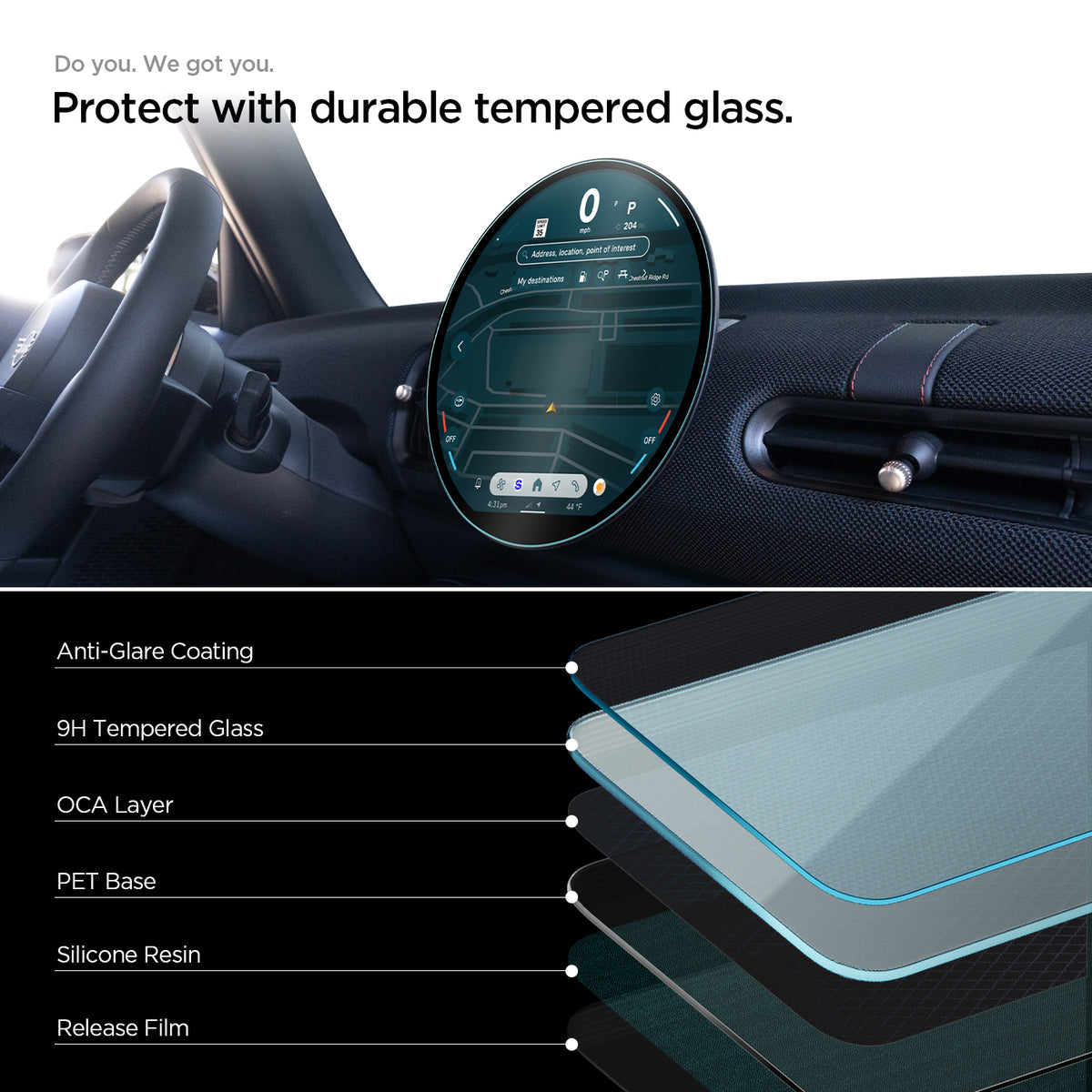 AGL09280 - Mini Cooper 9.4-inch Screen Protector GLAS.tR SLIM | Anti-Glare 9H tempered glass screen protector with anti glare coating and multiple protective layers