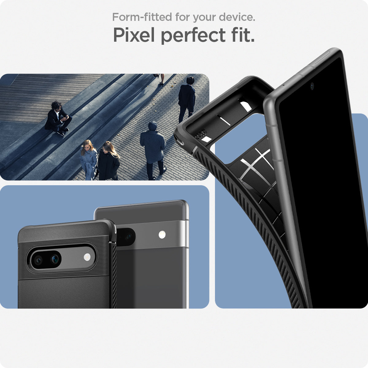 ACS05816 - Pixel 7a Case Rugged Armor in matte black form fitted for your device. pixel perfect fit.