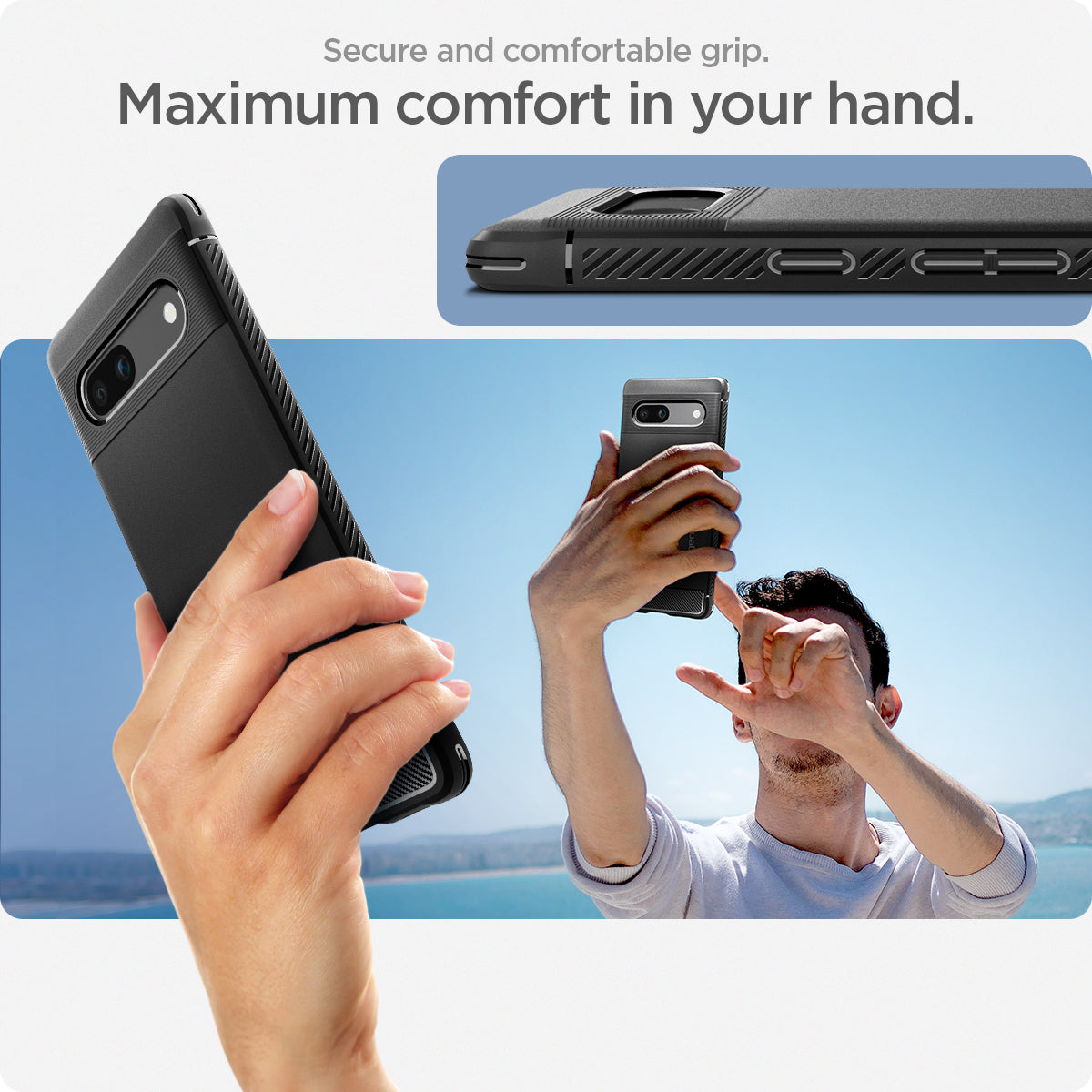 ACS05816 - Pixel 7a Case Rugged Armor in matte black  secure and comfortable grip. maximum comfort in your hand.