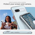 ACS05817 - Pixel 7a Case Ultra Hybrid in crystal clear showing the protection for your screen and camera. Lifted to prevent surface scratches