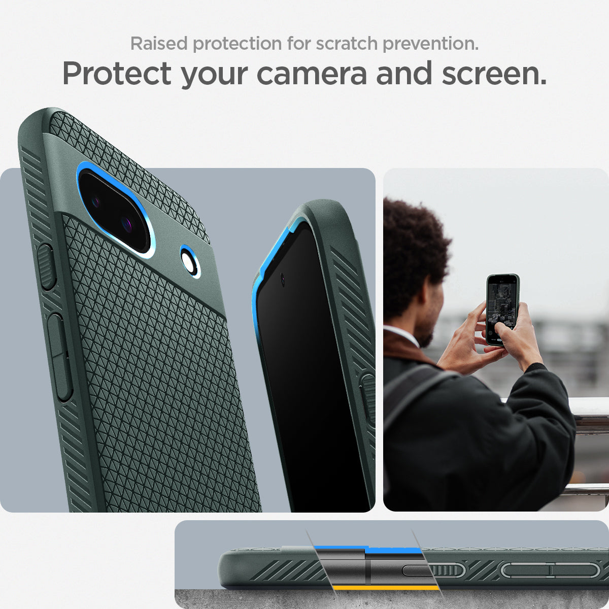 ACS07258 - Pixel 8a Case Liquid Air in Abyss Green raised protection for scratch prevention. Protect your screen and camera.