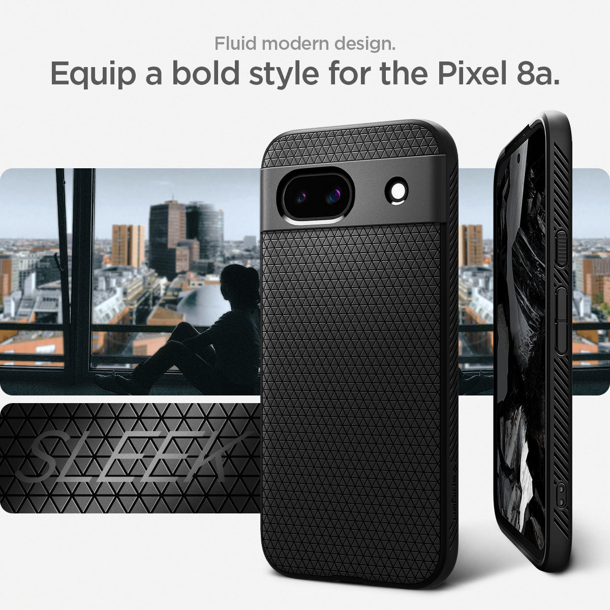 ACS07257 - Pixel 8a Case Liquid Air in Matte Black fluid modern design. Equip a bold style for the pixel 8a.