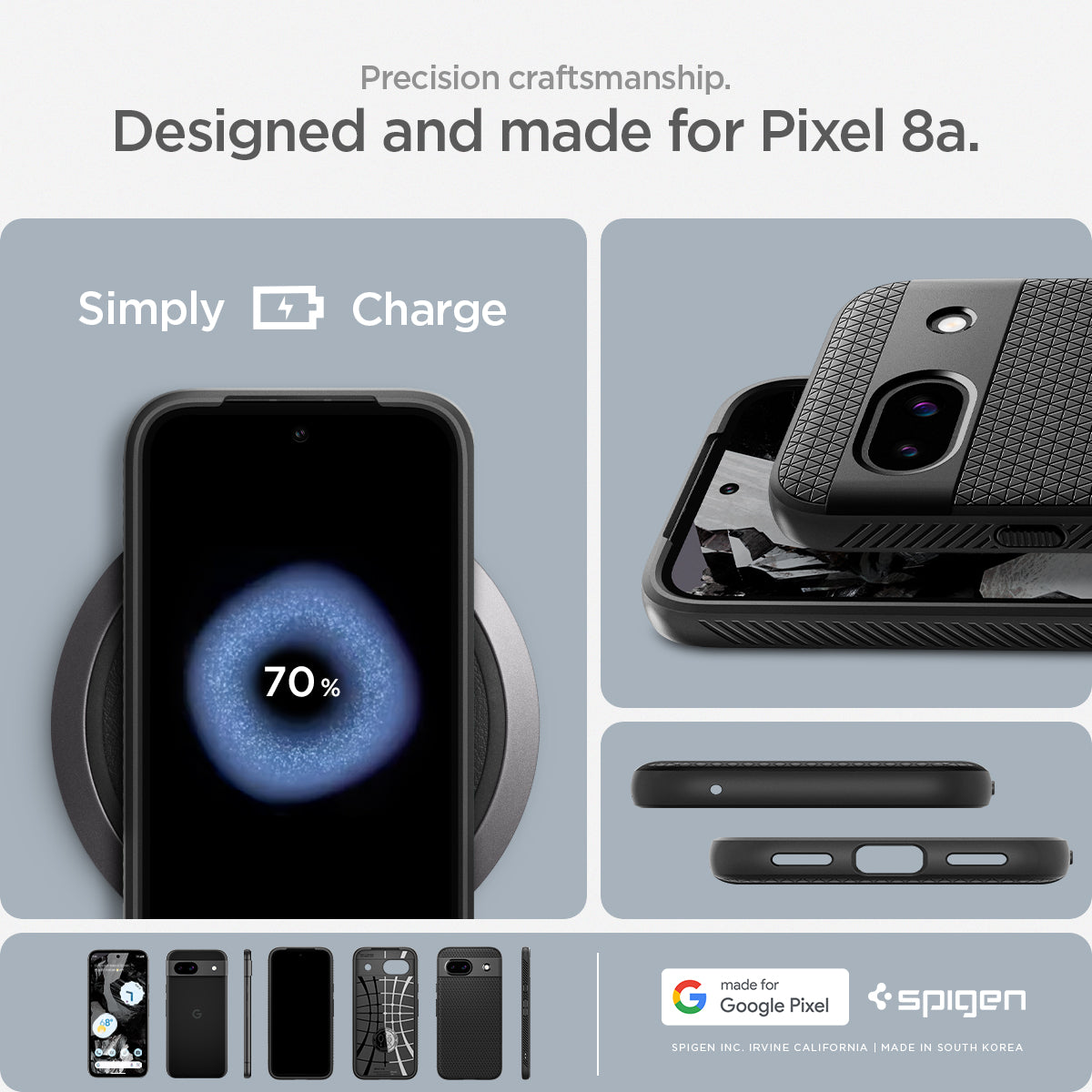ACS07257 - Pixel 8a Case Liquid Air in Matte Black precise craftsmanship designed and made for pixel 8a. made for google.