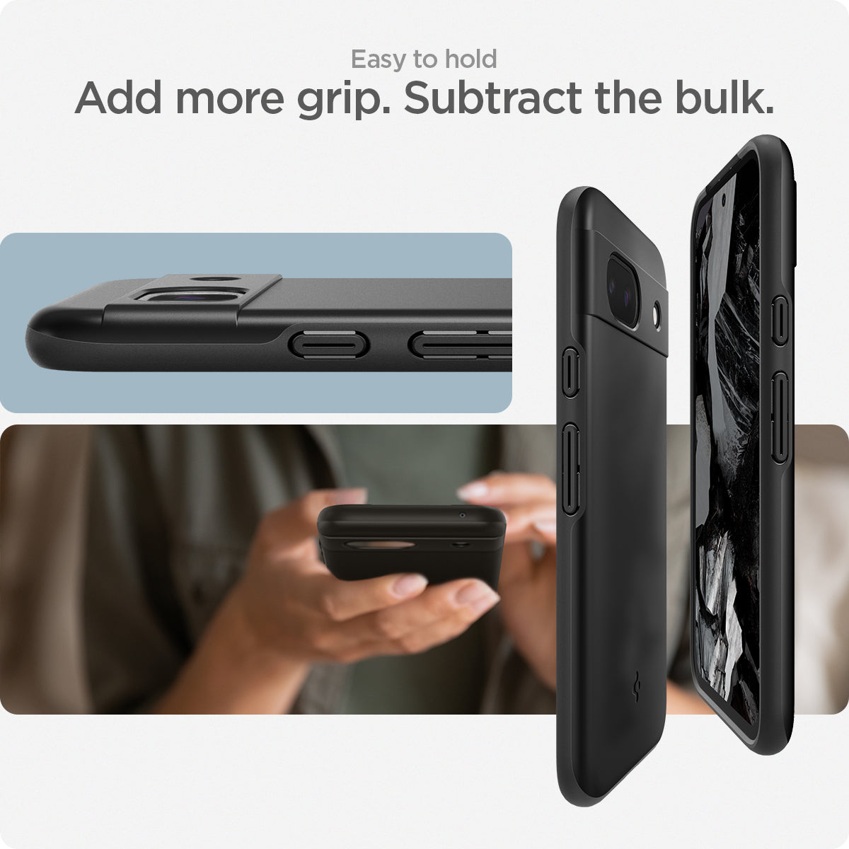 ACS07256 - Pixel 8a Case Thin Fit in Black easy to hold add more grip. subtract the bulk.