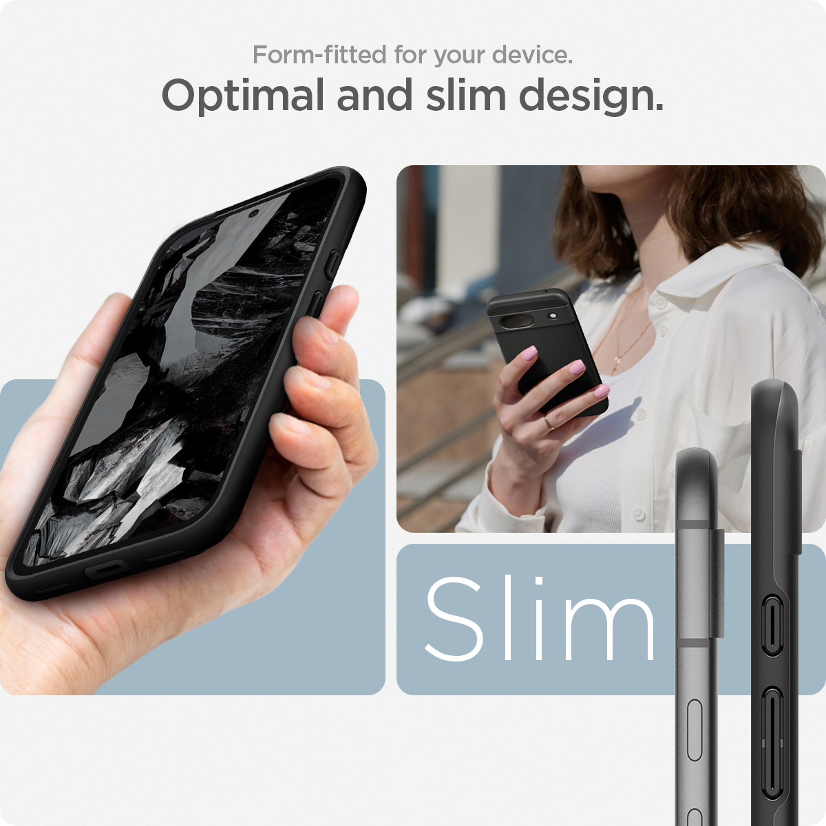 ACS07256 - Pixel 8a Case Thin Fit in Black. Form-fitted for your device. Optimal and slim design.