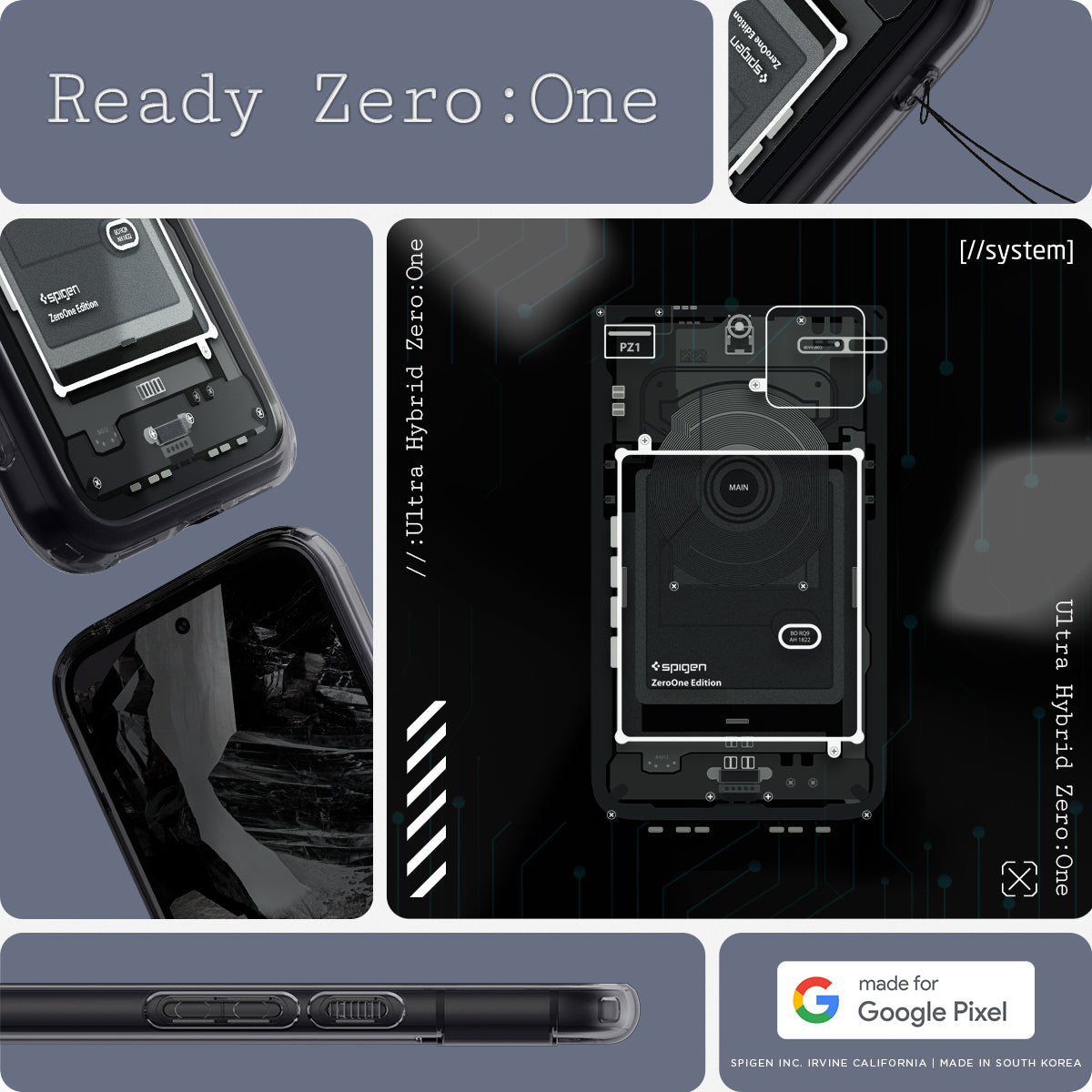 ACS07261 - Pixel 8a Case Ultra Hybrid Zero One in Zero One showing the different  angles