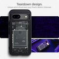 ACS07261 - Pixel 8a Case Ultra Hybrid Zero One in Zero One showing the unique print showcase your Pixel's distinct internals.  teardown design.