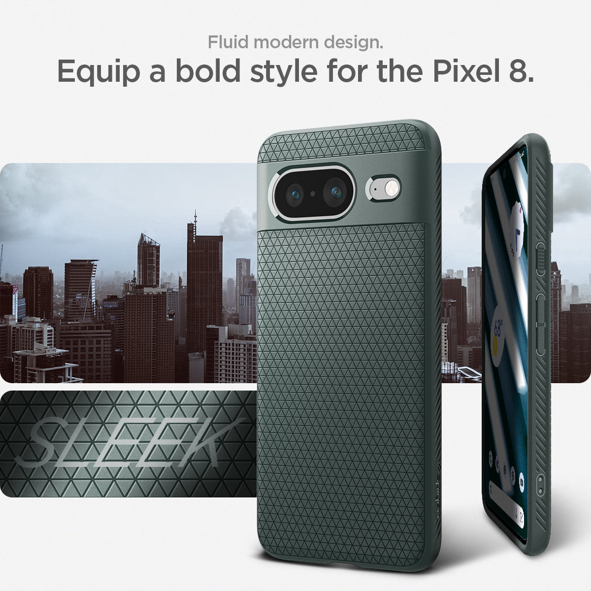 ACS06276 - Pixel 8 Case Liquid Air in Abyss Green fluid modern design. Equip a bold style for the pixel 8.