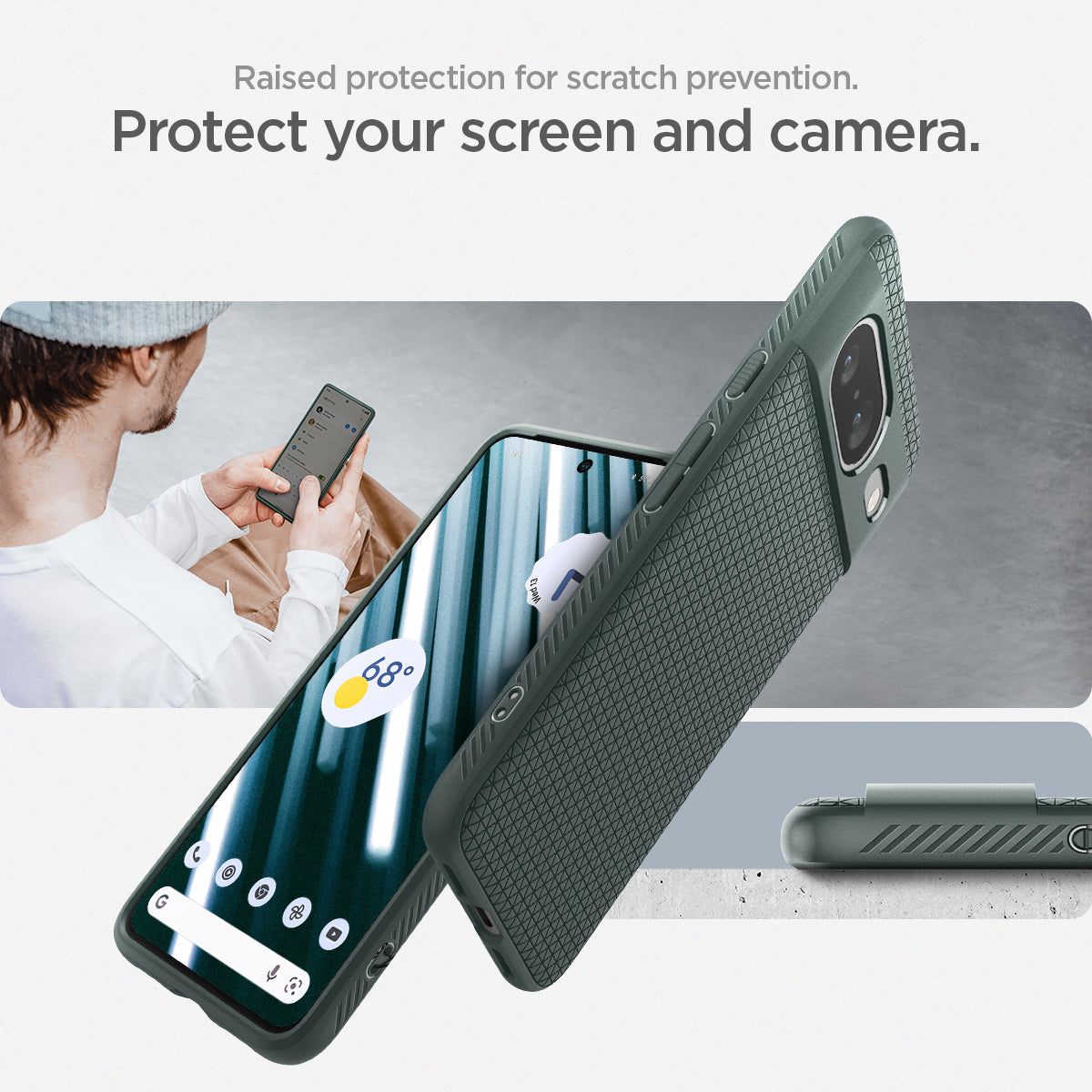 ACS06276 - Pixel 8 Case Liquid Air in Abyss Green raised protection for scratch prevention. Protect your screen and camera.
