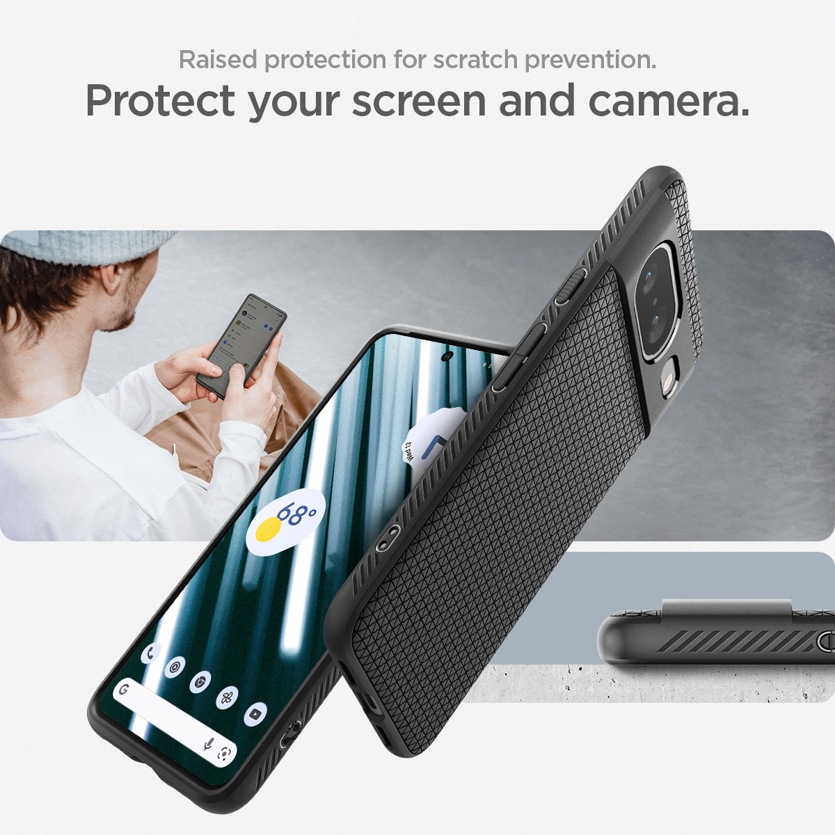 ACS06274 - Pixel 8 Case Liquid Air in Matte Black raised protection for scratch prevention. Protect your screen and camera.