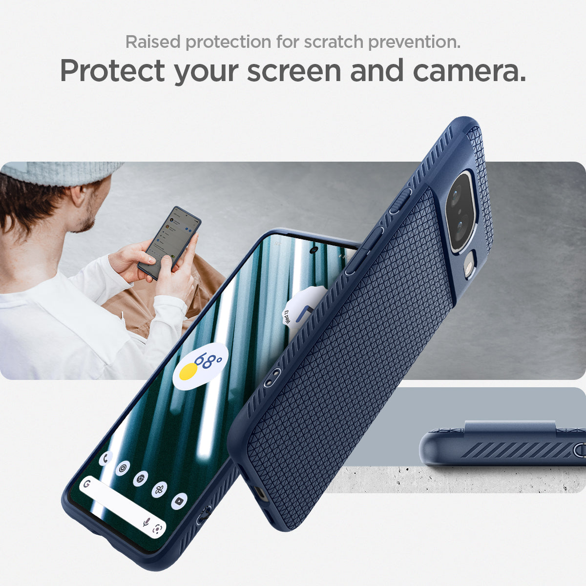 ACS06275 - Pixel 8 Case Liquid Air in navy blue raised protection for scratch prevention. Protect your screen and camera.