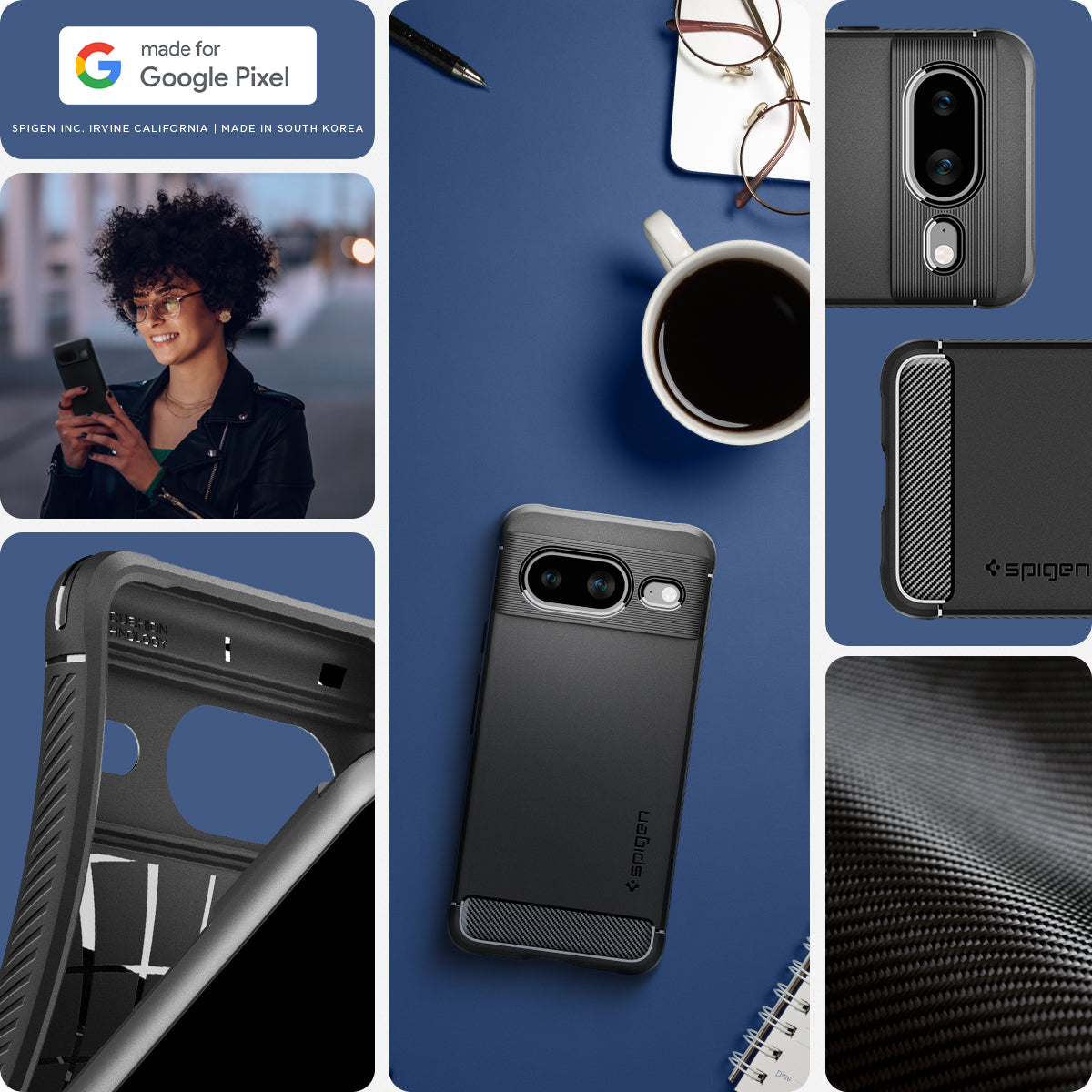 ACS06277 - Pixel 8 Case Rugged Armor in matte black made for google pixel.