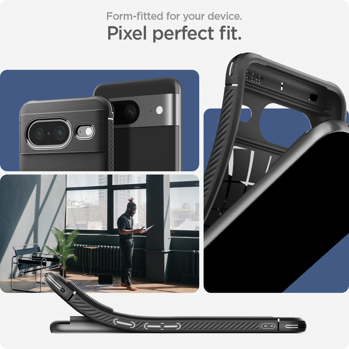 ACS06277 - Pixel 8 Case Rugged Armor in matte black Perfect fit crafted to be form fitted for the google pixel.

