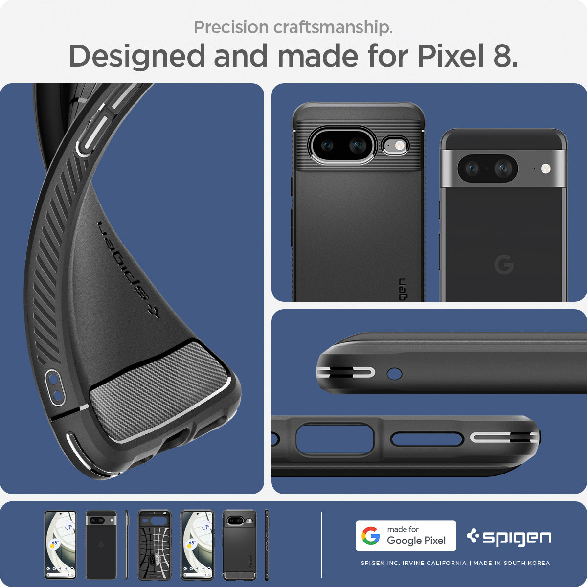 ACS06277 - Pixel 8 Case Rugged Armor in matte black precise craftsmanship designed and made for pixel 8.
