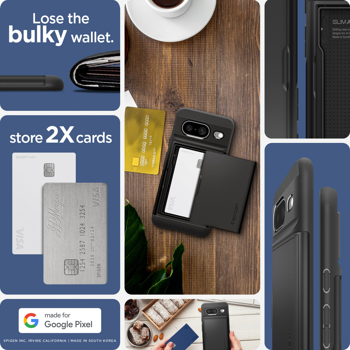 ACS06286 - Pixel 8 Case Slim Armor CS in black lose bulky wallet. store 2X cards.