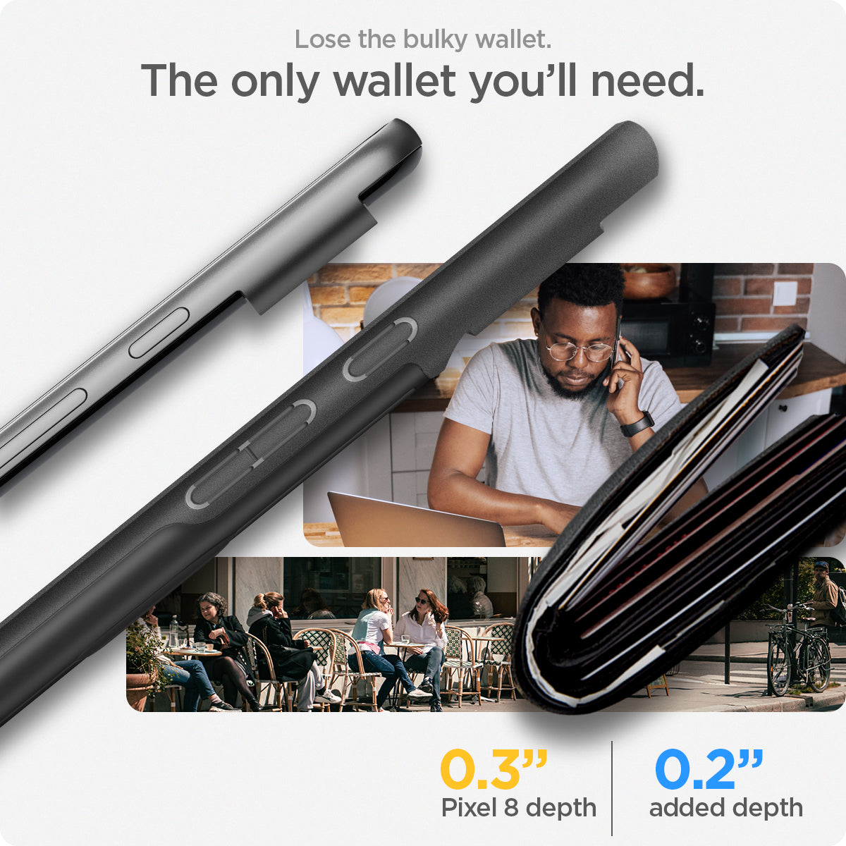 ACS06286 - Pixel 8 Case Slim Armor CS in black lose the bulky wallet. The only wallet you'll need.