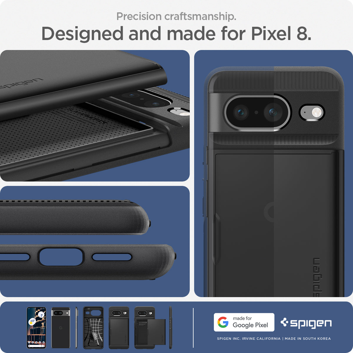 ACS06286 - Pixel 8 Case Slim Armor CS in black precision craftmanship. designed and made for Pixel 8.