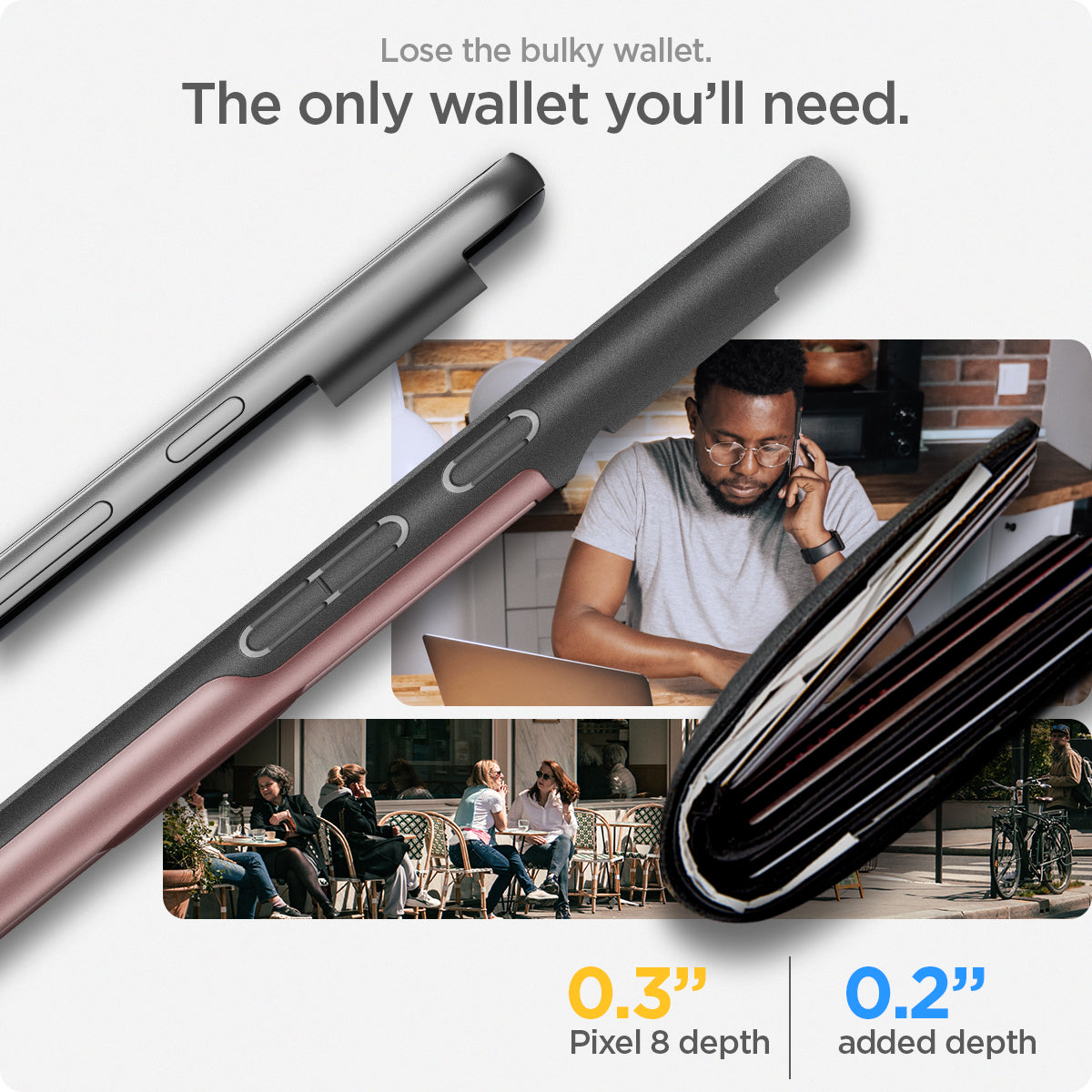 ACS06287 - Pixel 8 Case Slim Armor CS in rose gold lose the bulky wallet. The only wallet you'll need.