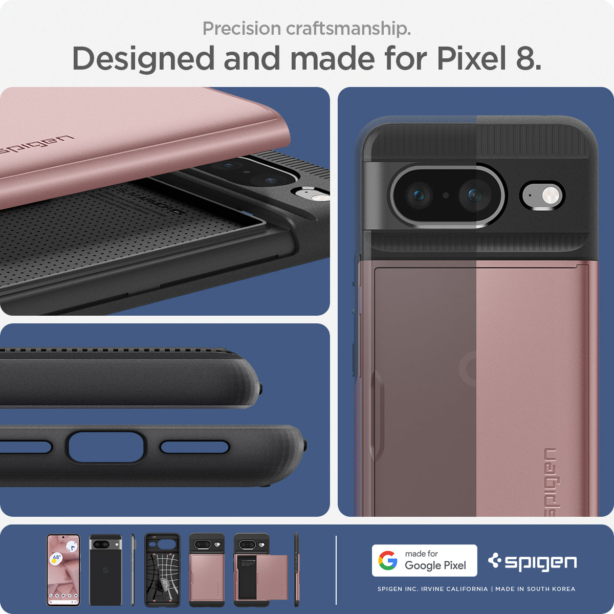 ACS06287 - Pixel 8 Case Slim Armor CS in rose gold precision craftmanship. designed and made for Pixel 8.