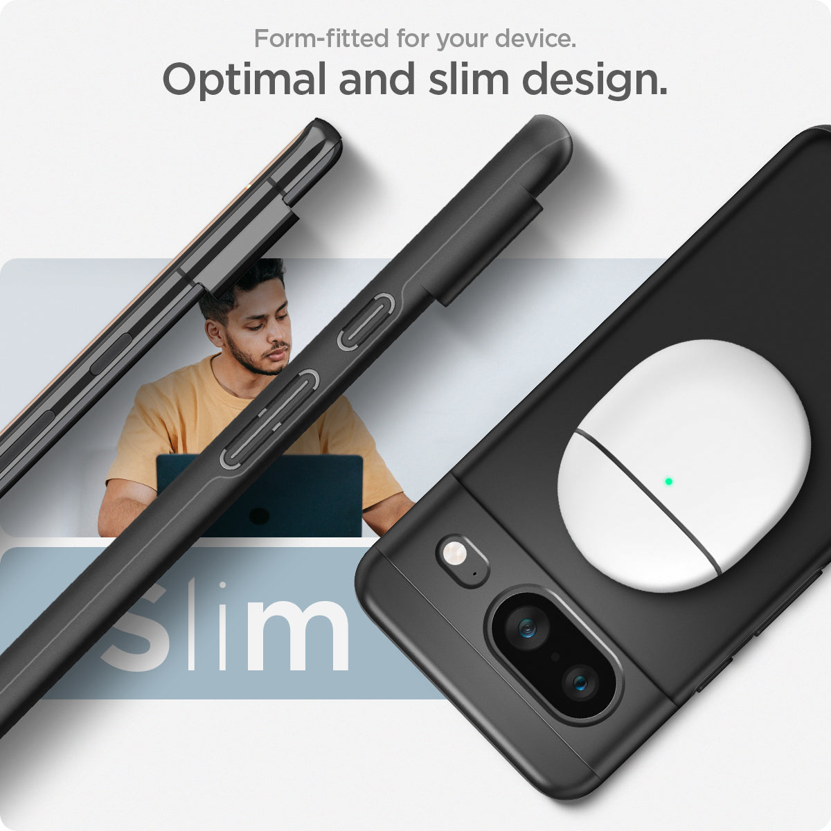 ACS06288 - Pixel 8 Case Thin Fit in black form fitted for your device. Optimal and slim design.