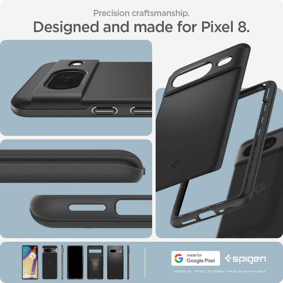 ACS06288 - Pixel 8 Case Thin Fit in black precision craftsmanship designed and made for pixel 8.