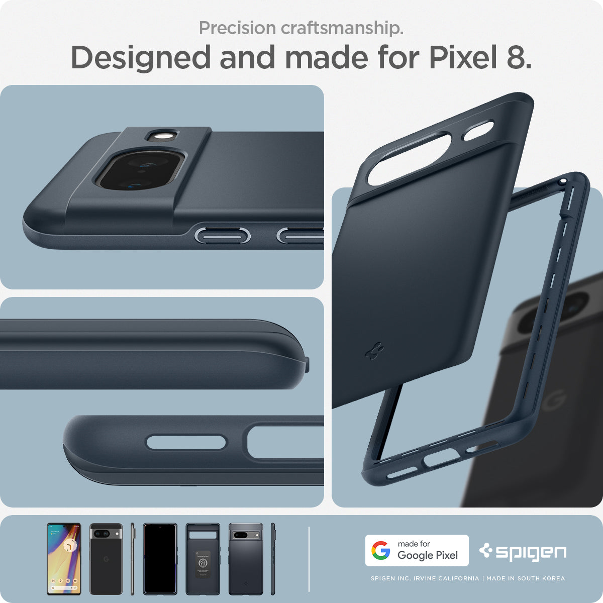 ACS06289 - Pixel 8 Case Thin Fit in metal slate precision craftsmanship designed and made for pixel 8.