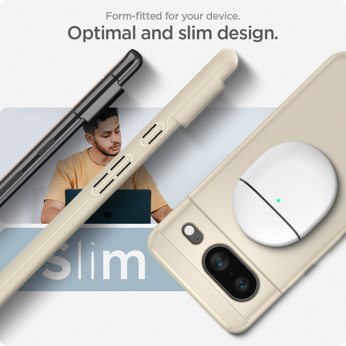 ACS06291 - Pixel 8 Case Thin Fit in mute beige form fitted for your device. Optimal and slim design.