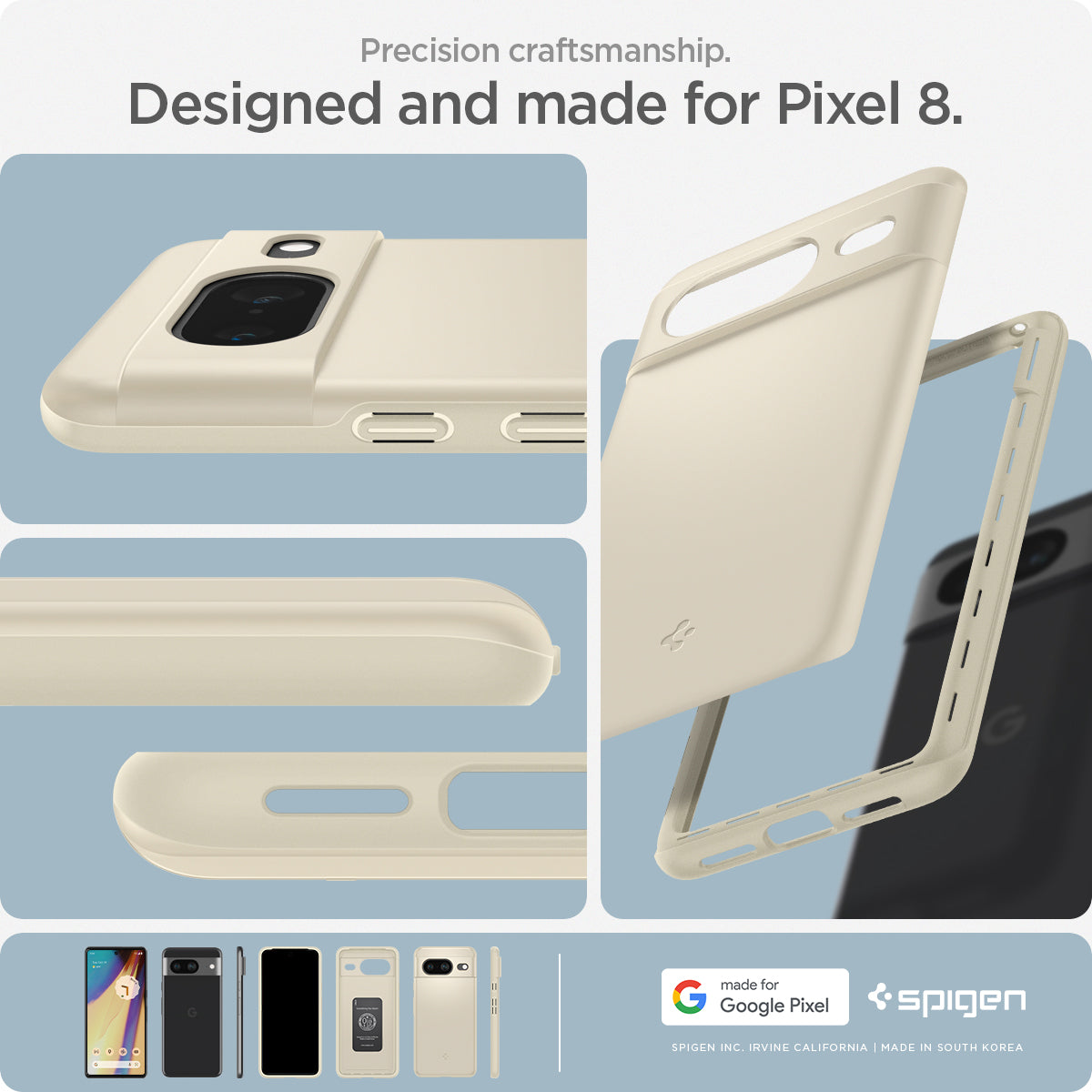 ACS06291 - Pixel 8 Case Thin Fit in mute beige precision craftsmanship designed and made for pixel 8.