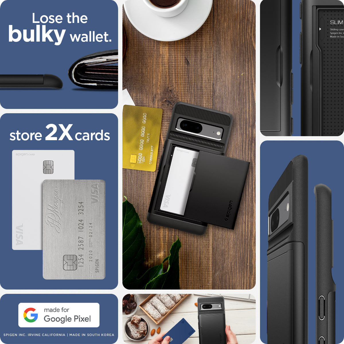 ACS04704 - Pixel 7 Case Slim Armor CS in black lose bulky wallet. store 2X cards.