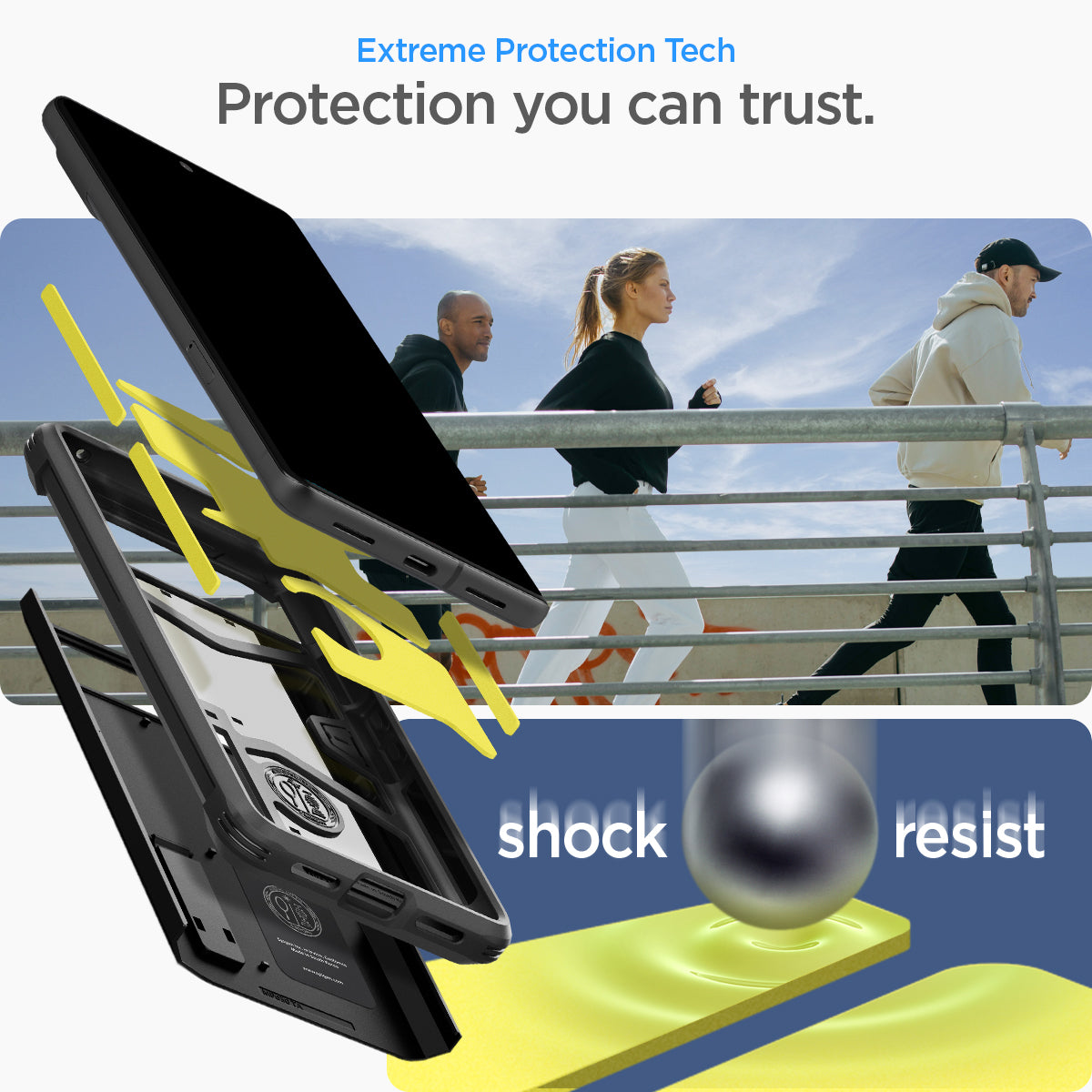 ACS04701 - Pixel 7 Case Tough Armor in black showing the extreme protection tech. Protection you can trust