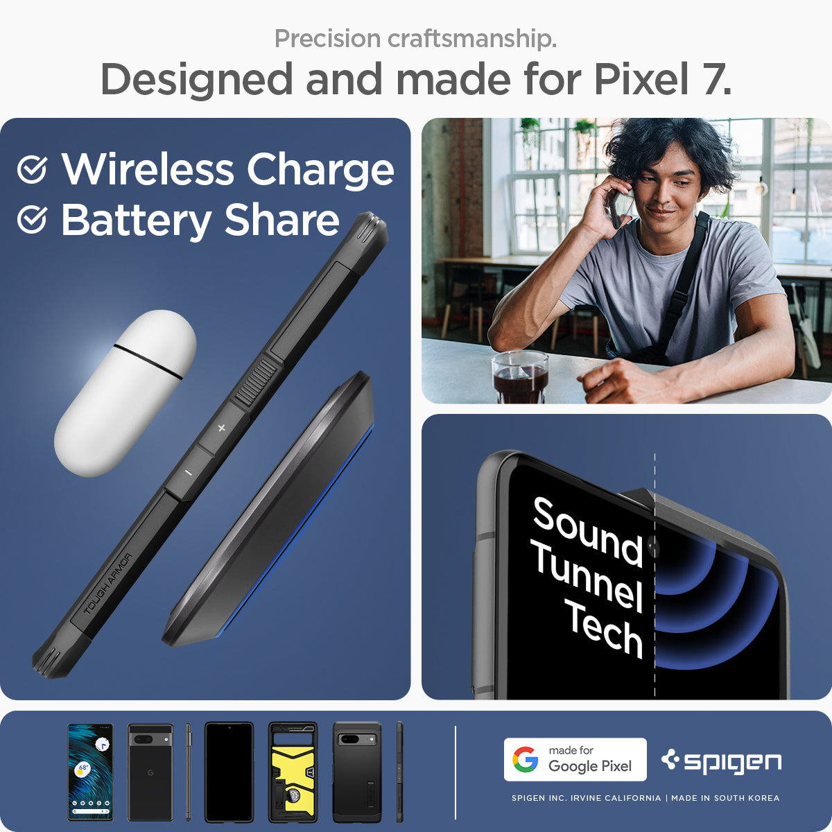 ACS04701 - Pixel 7 Case Tough Armor in black precision craftsmanship. designed and made for pixel 7. wireless charge. battery share.