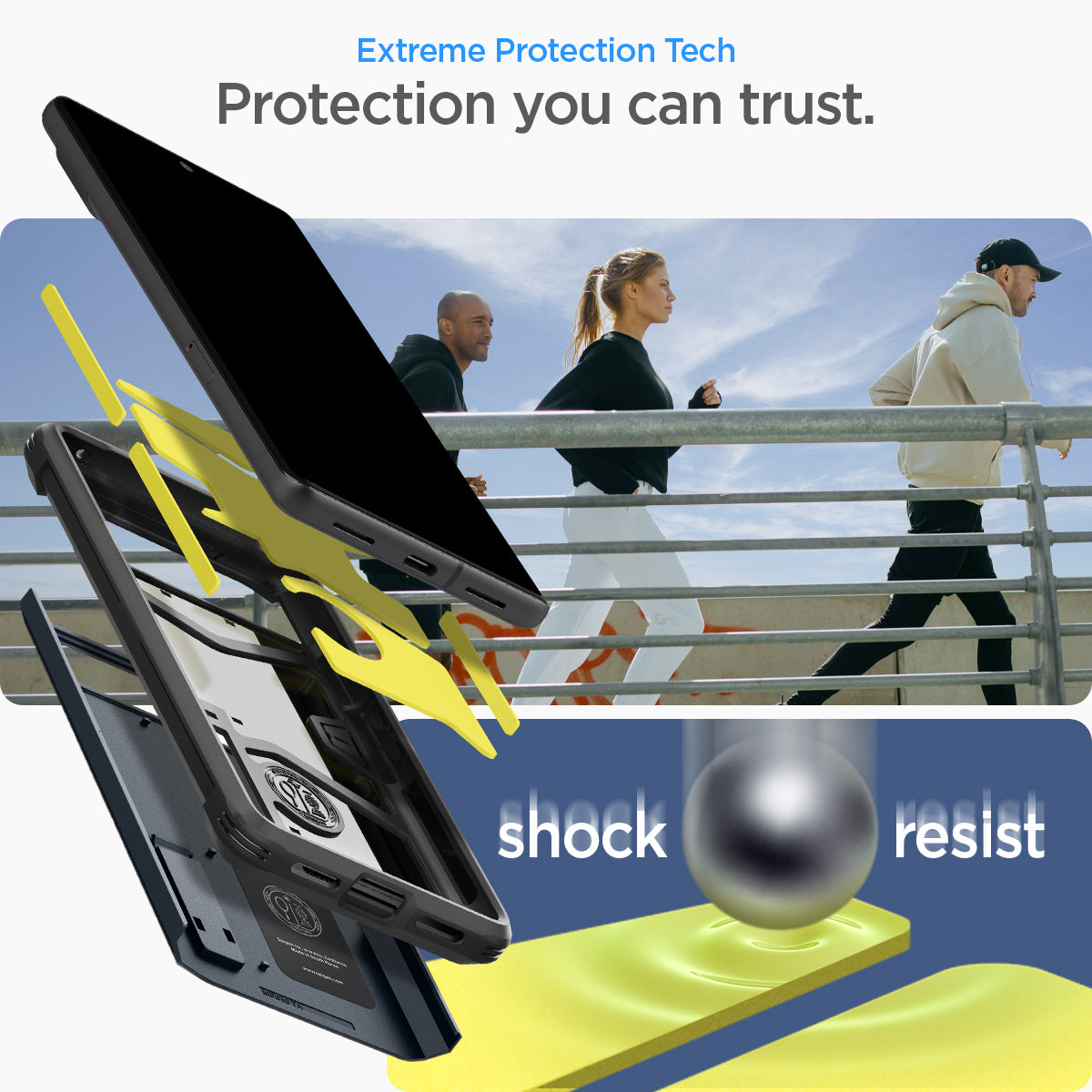 ACS04702 - Pixel 7 Case Tough Armor in metal slate showing the extreme protection tech. Protection you can trust