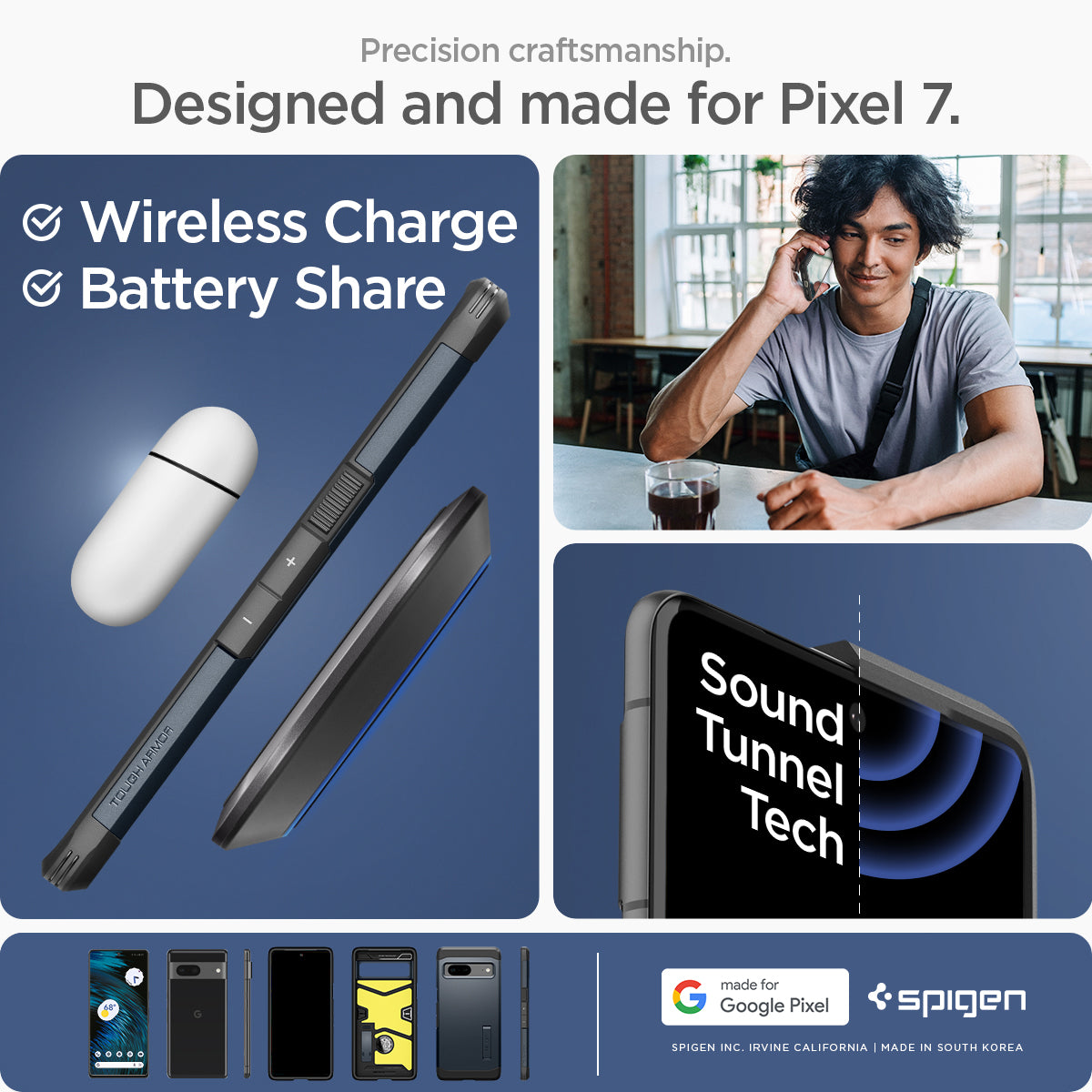 ACS04702 - Pixel 7 Case Tough Armor in metal slate precision craftsmanship. designed and made for pixel 7. wireless charge. battery share.