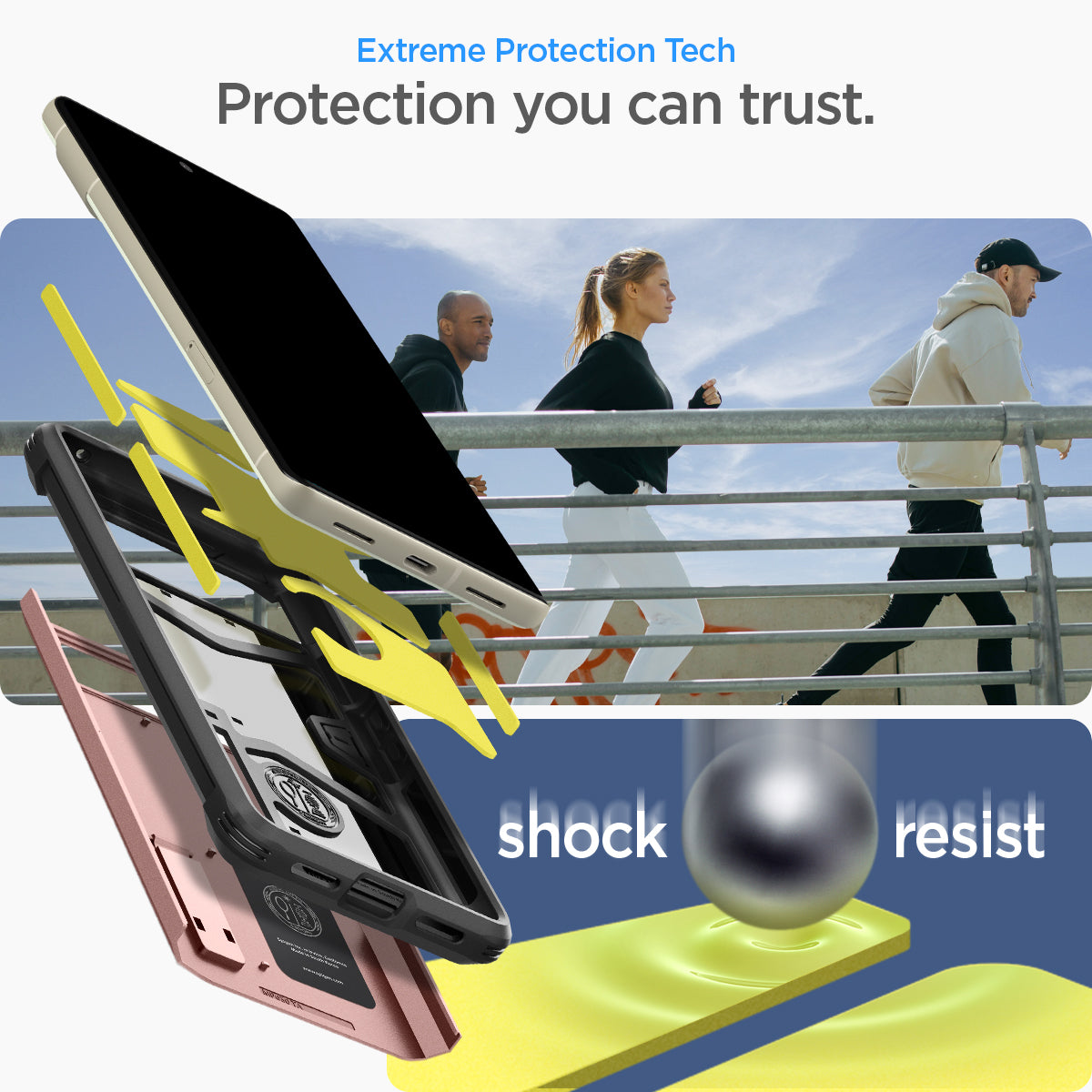 ACS04703 - Pixel 7 Case Tough Armor in rose showing the extreme protection tech. Protection you can trust