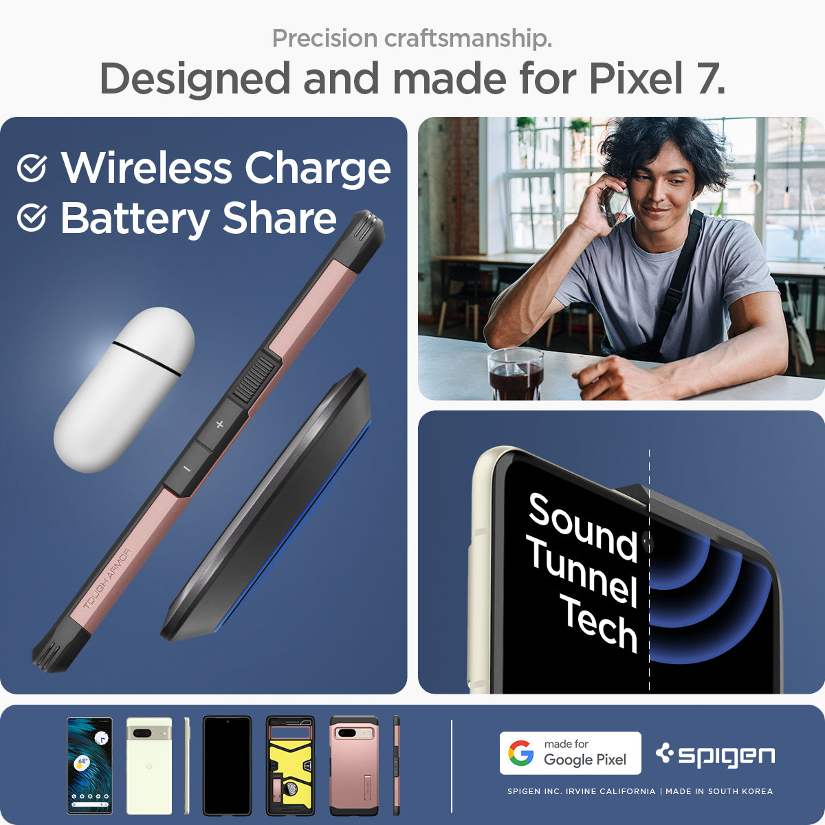 ACS04703 - Pixel 7 Case Tough Armor in rose precision craftsmanship. designed and made for pixel 7. wireless charge. battery share.