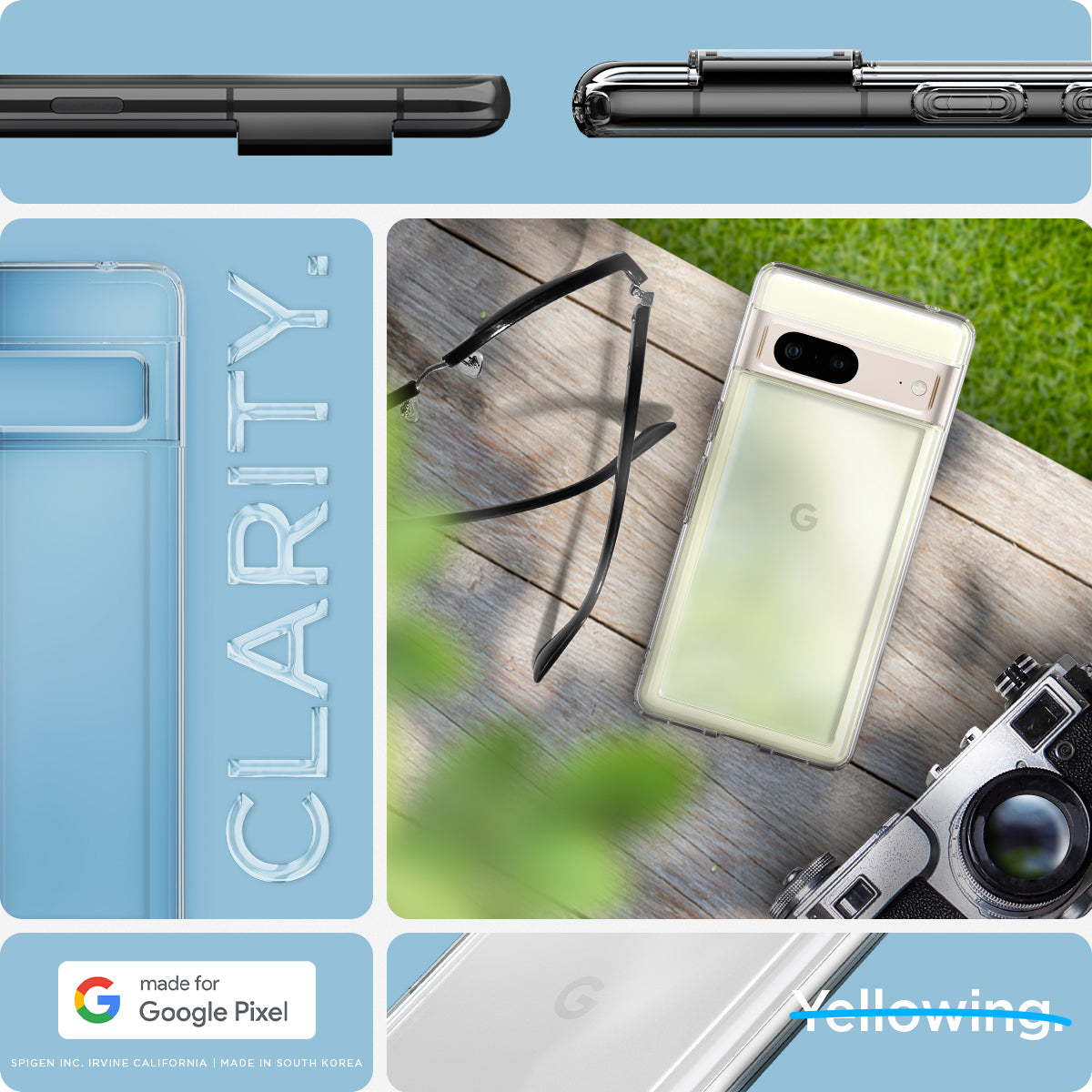 ACS04699 - Pixel 7 Case Ultra Hybrid in crystal clear showing the different angles