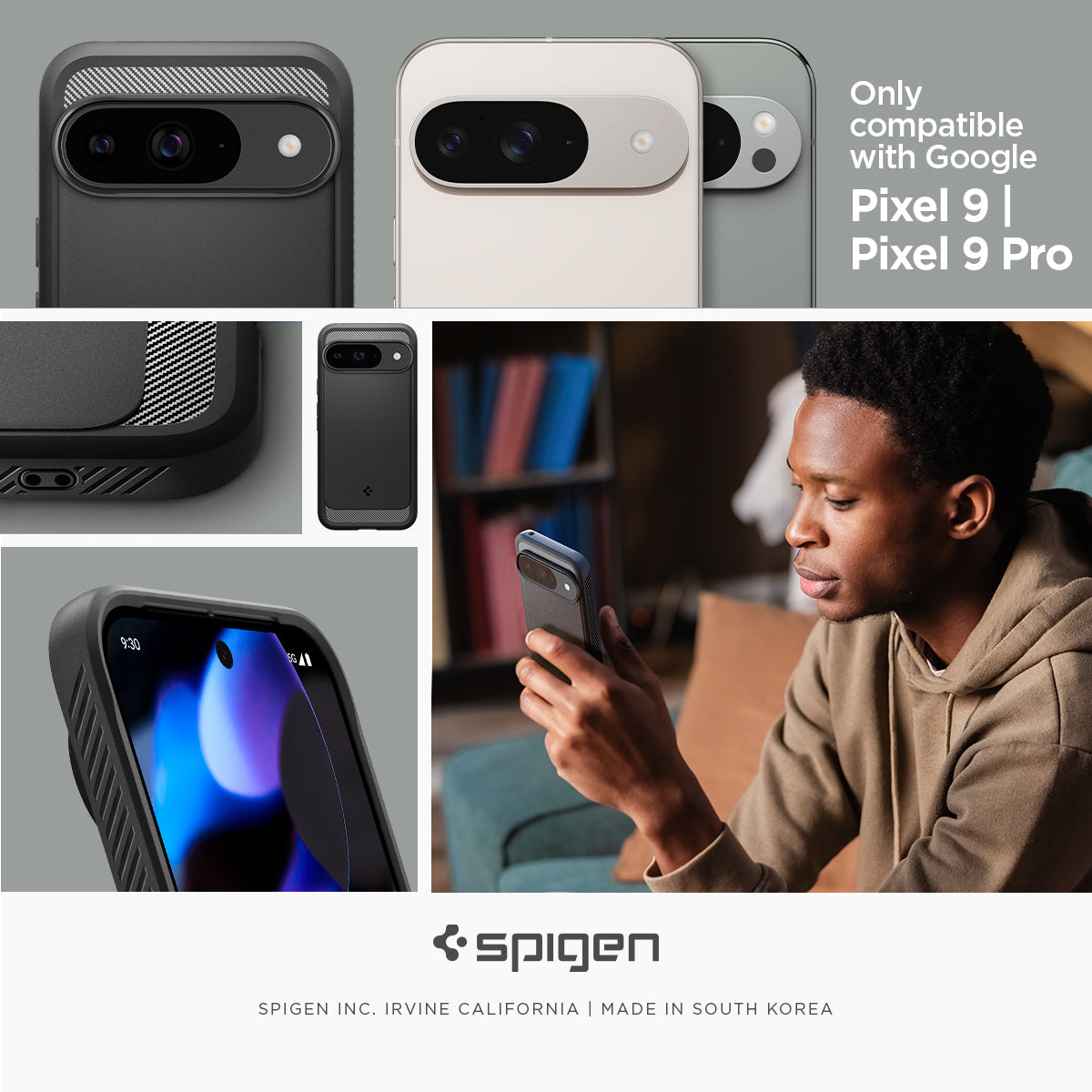 ACS07685 - Pixel 9 Pro Case Rugged Armor in Matte Black only compatible with Pixel 9, 9 pro . 